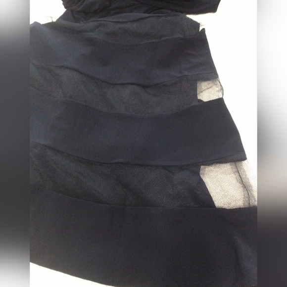 Ralph Lauren Women’s Black Fit & Flare Dress M V-Neck Satin Stripe Cocktail - Picture 5 of 7